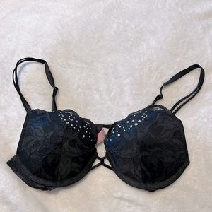 Vintage Y2K VS Very Sexy Embellished Black Lace Push Up Bra